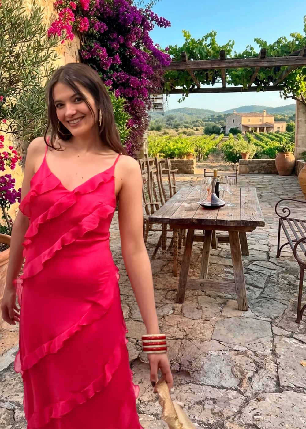 Prenda color rosa, look 2